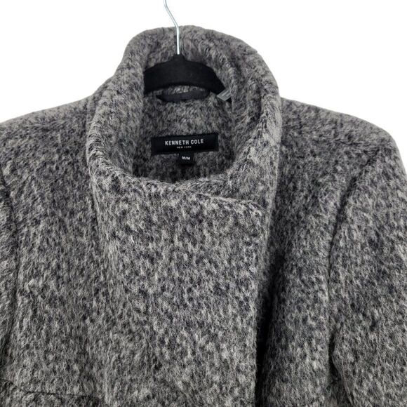 Kenneth Cole Womens Asymmetrical Pressed Boucle Wool Coat M Heathered Gray City - Picture 8 of 12